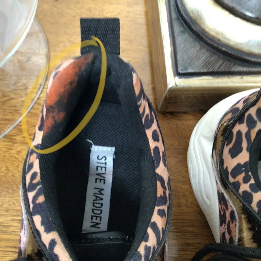 Steve Madden White Shirli Animal Print Vegan Sneakers Sz 7M